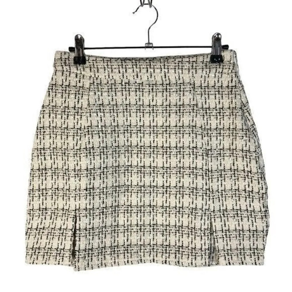 Missguided White Plaid Split Front Mini Boucle Tweed Skirt 4 - Picture 1 of 4